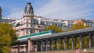 Getting Around Paris - A Subway Train Crossing Pont de Bir-Hakeim over Seine River in Paris