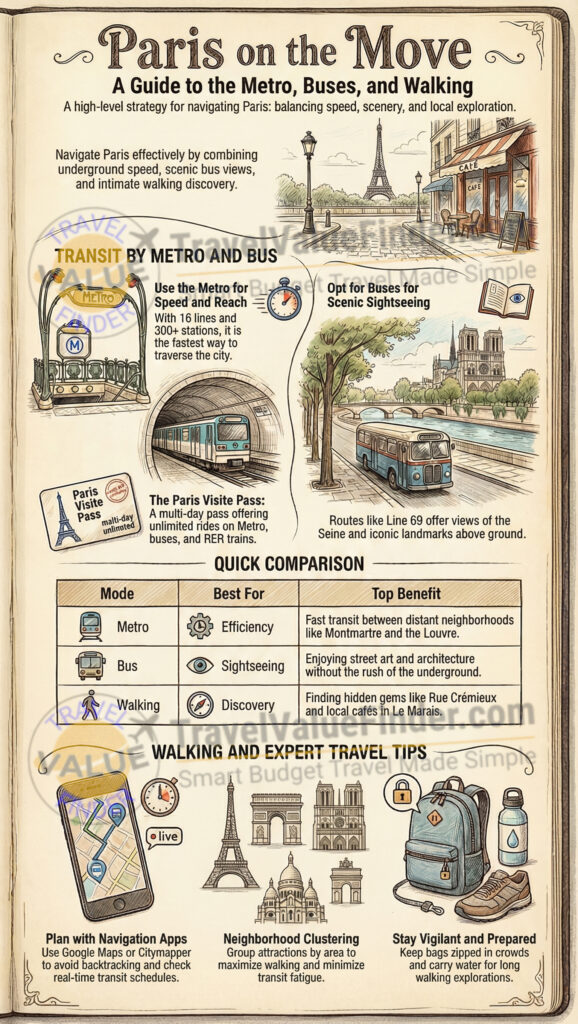 Infographic - Tips to Getting Around Paris - Metro, Buses, and Walking