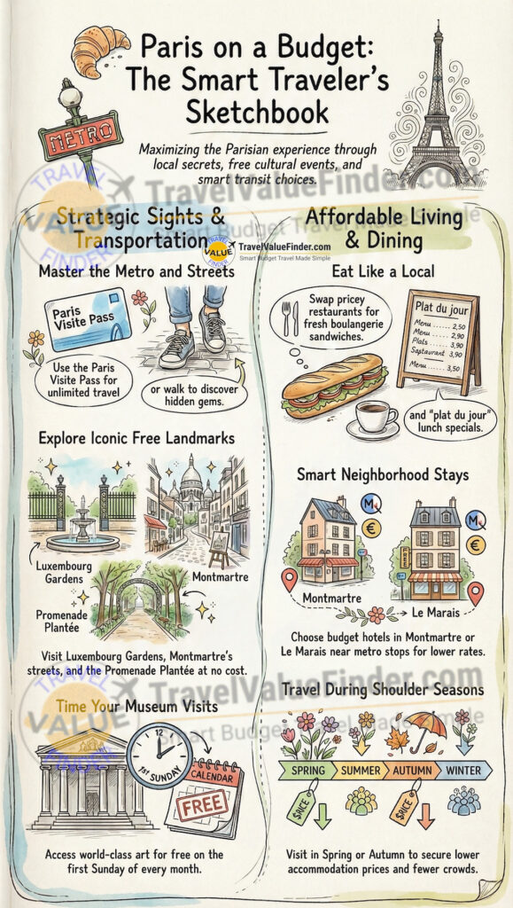 Infographic to Paris on a Budget - How to Save Money Without Missing Out