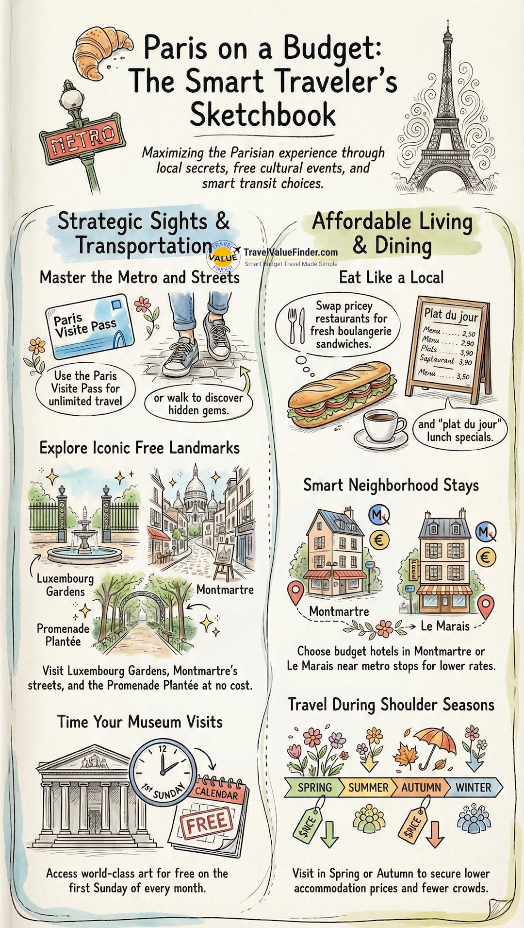 Infographics illustrating Paris on a Budget - How to Save Money Without Missing Out