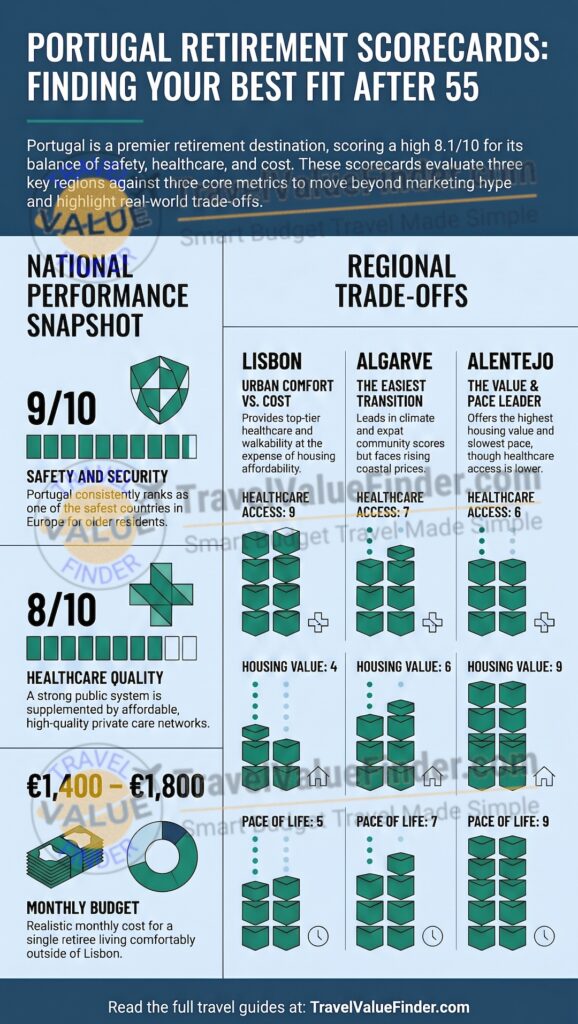 Portugal Retirement Scorecards - How Portugal Compares - and Where to Live After 55 for Retirees & Expats - Infographic