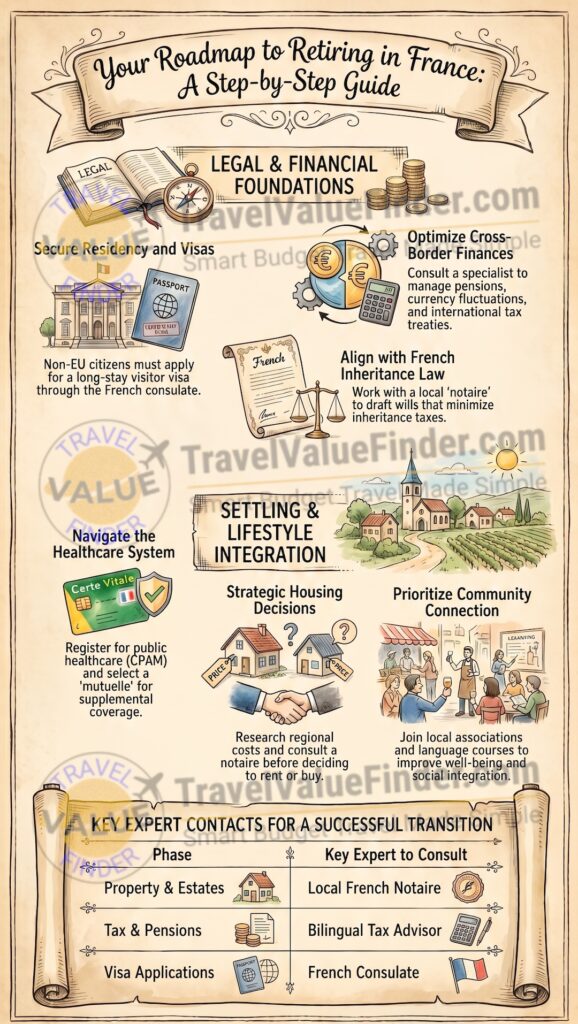 France Retirement Checklist - Step-by-Step Action Plan for Retirees - Infographic