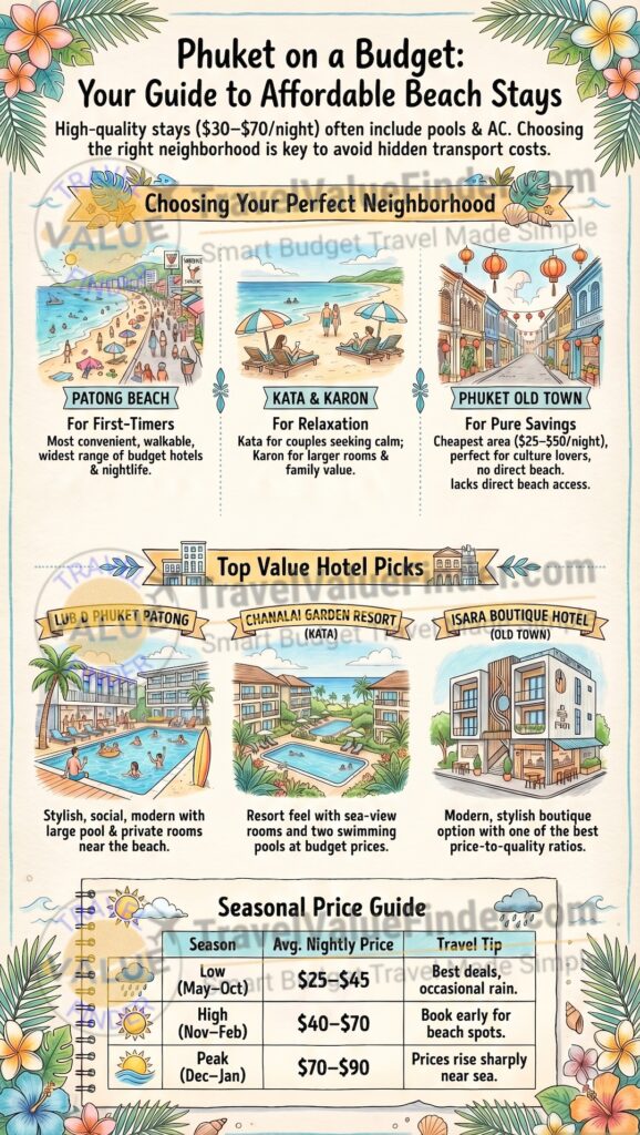 Infographic - Best Budget Hotels in Phuket, Thailand - Affordable Beach Stays