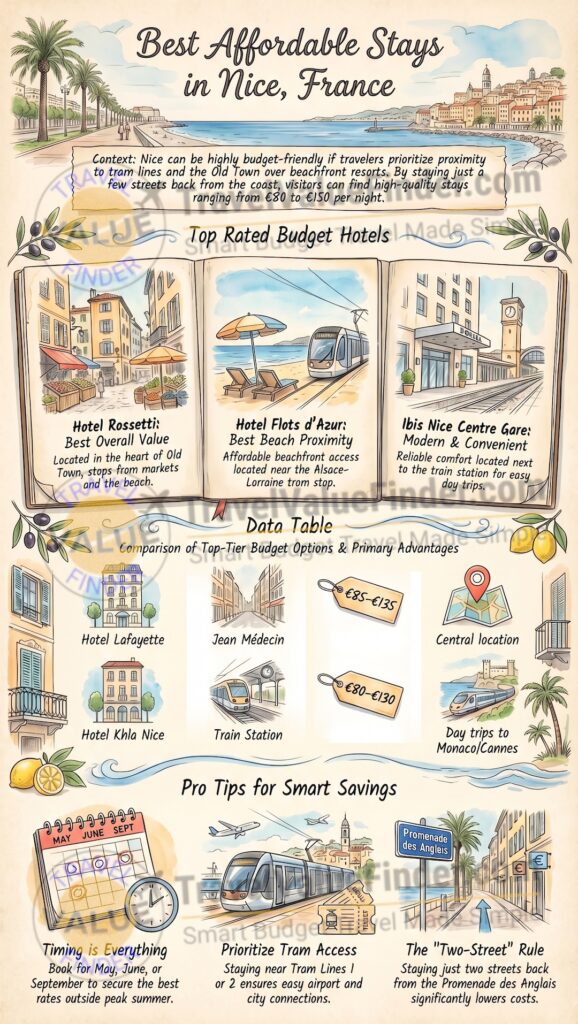 Infographic - Best Cheap Hotels in Nice, France - Affordable & Central Stays