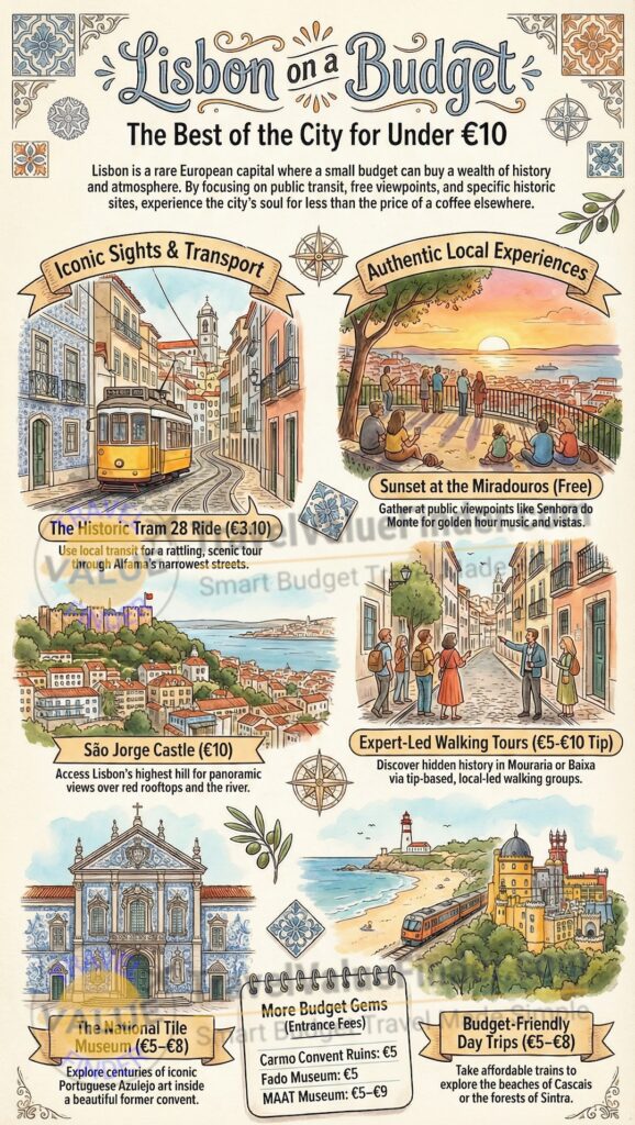 Infographic - Cheap Things to Do in Lisbon - Top Attractions, Tours & Day Trips Under €10