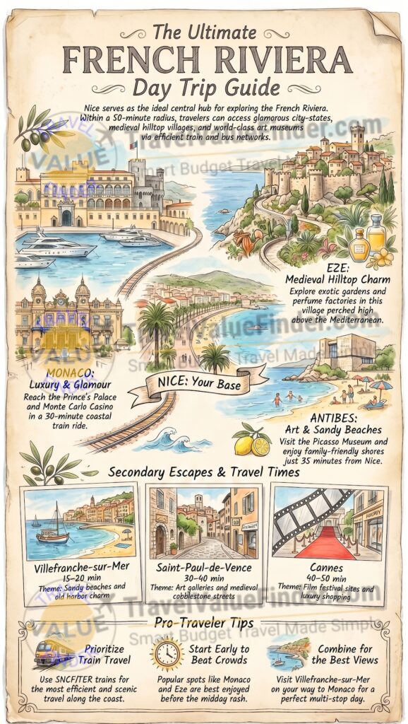 Day Trips from Nice, France: Explore Monaco, Eze, Antibes & the French Riviera 2 Infographic - Day Trips from Nice, France - Explore Monaco, Eze, Antibes & the French Riviera