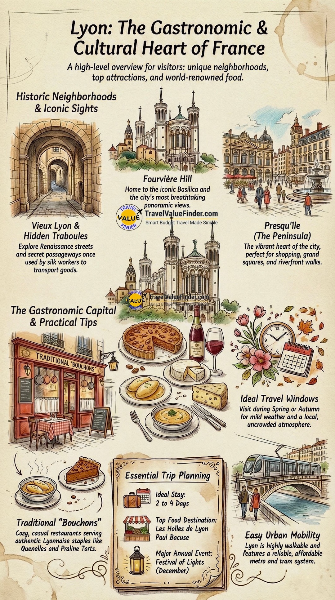 Infographic Highlighting the Best Things to Do in Lyon, France (First-Time Visitor Guide)