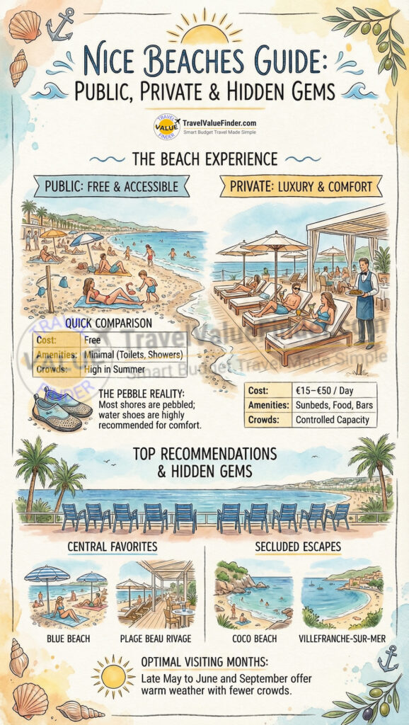 Infographic Illustrating Nice Beaches Guide - The Ultimate Guide to Sun Sea Sand
