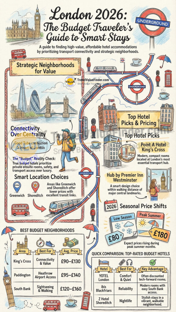 Best Budget Hotels in London, UK (Affordable & Central Stays for 2026) 2 Infographic Illustrating the Best Budget Hotels in London UK