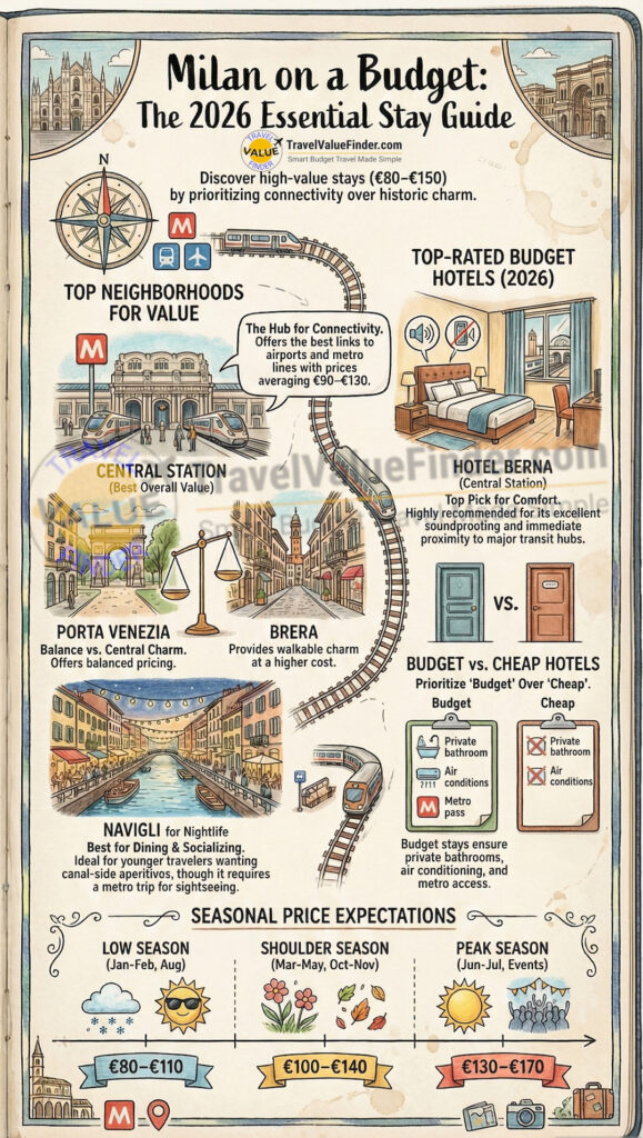 Infographic Illustrating the Best Budget Hotels in Milan Italy