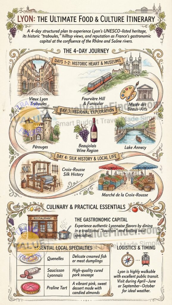 Infographic - Lyon Itinerary for First-Time Visitors - Food & Culture Guide
