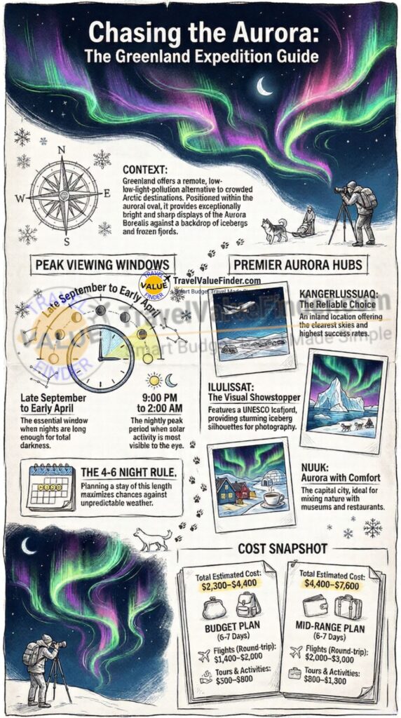 Infographic Northern Lights in Greenland - Aurora - Best Time To Visit and Best Places Tips