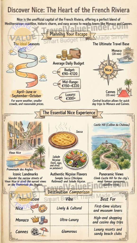 Infographic to a A Complete Guide to Visiting Nice, France - Top Tips and Attractions in Nice