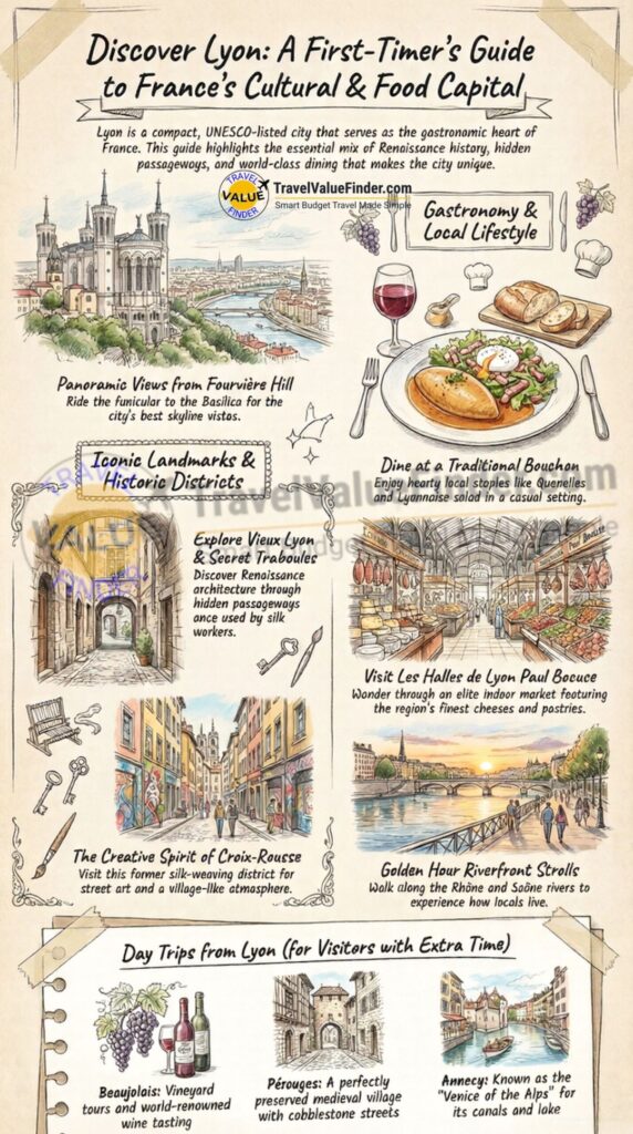 A Complete Guide to Visiting Lyon, France (2026 Travel Guide) 2 Infographic Illustrating A Complete Guide to Visiting- Lyon France
