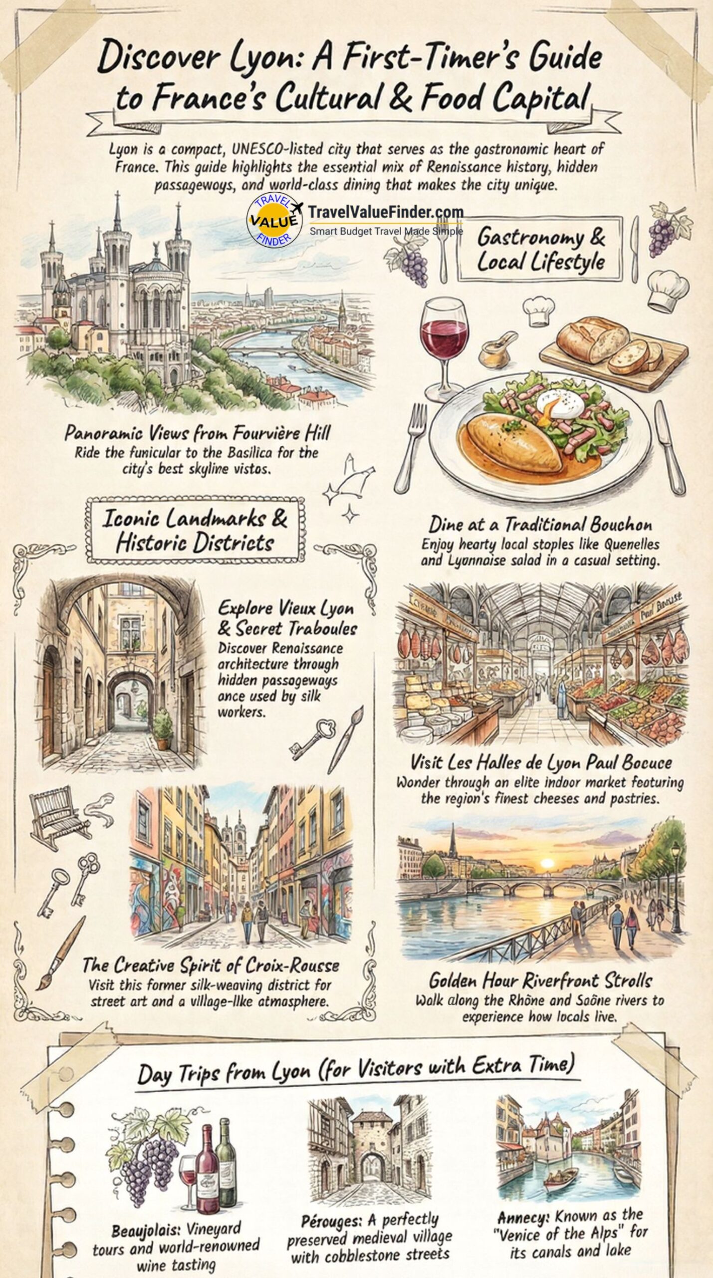 Infographics Illustrating A Complete Guide to Visiting Lyon, France