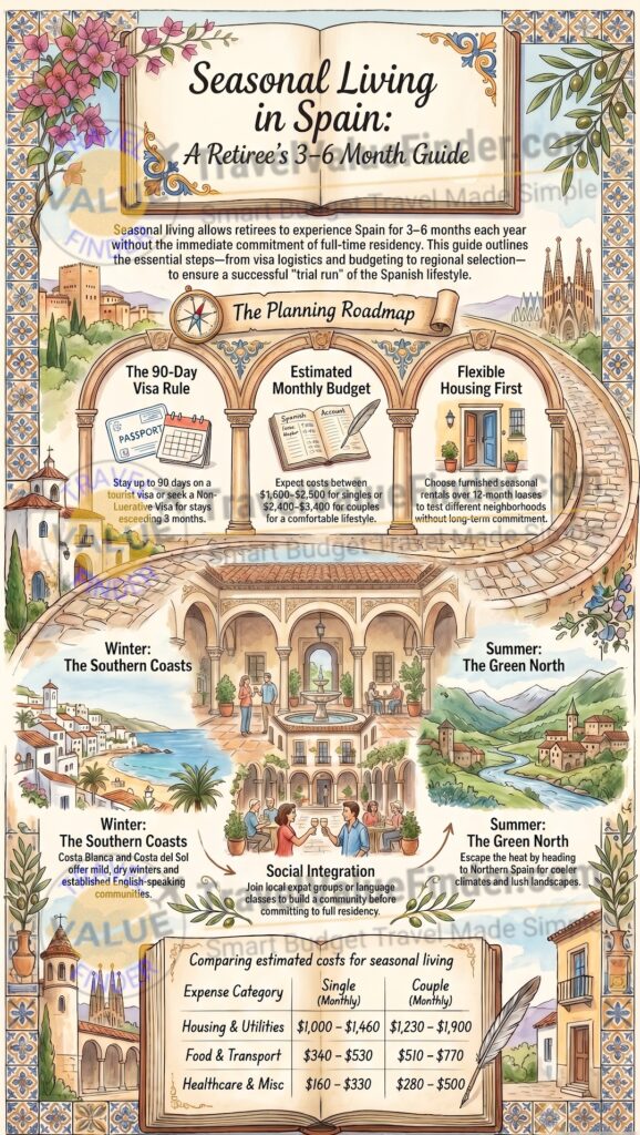 Seasonal Living in Spain - A 3 - 6 Month Guide for Retirees & Expats - Infographic