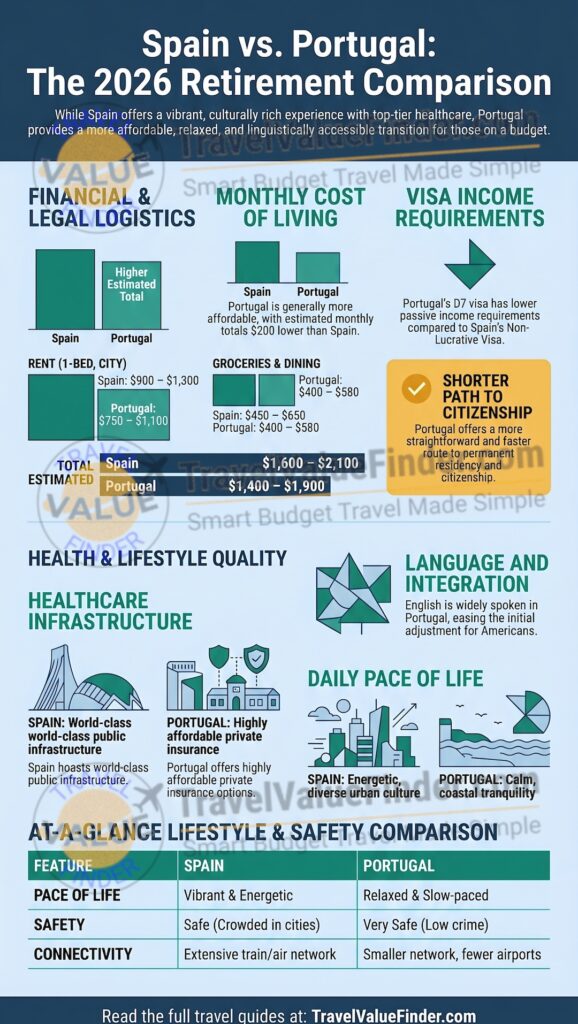 Spain vs Portugal Retirement - Which Is Better for American Retirees & Expats - Infographic