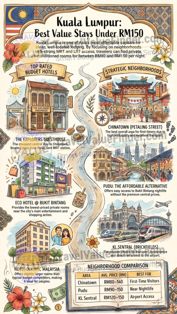 Cheap Hotels in Kuala Lumpur Under RM150 - Best Value for Affordable Stays - Infographic