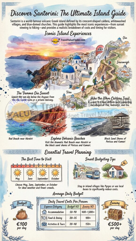Infographic Highlighting What to Do in Santorini - Greece - Best Things -Travel Tips