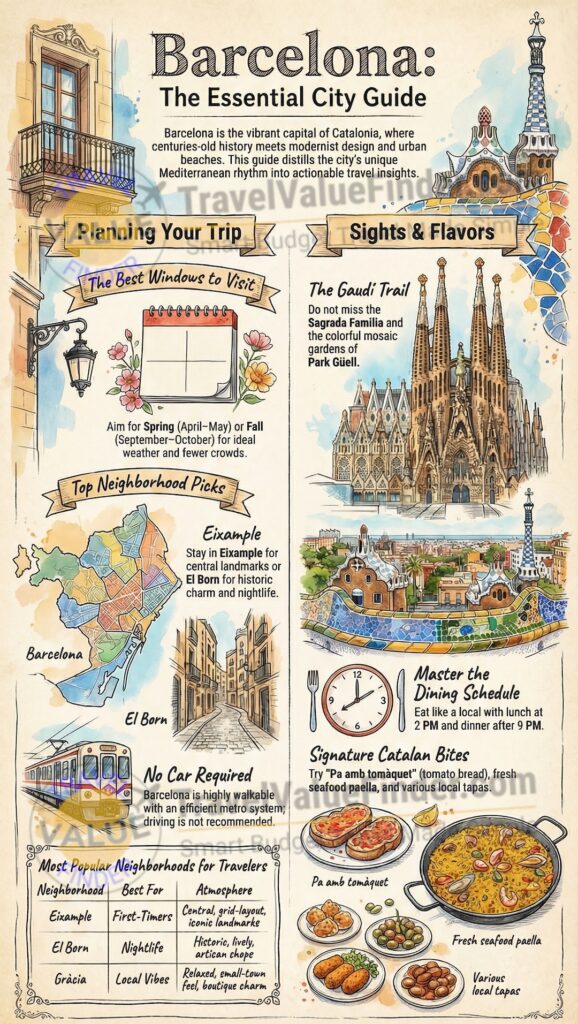 Infographic - Barcelona Travel Guide - Best Time to Visit, Where to Stay & Top Things to Do