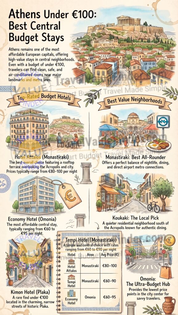 Infographic - Cheap Hotels in Athens Under €100 - Best Affordable Stays Near the Acropolis