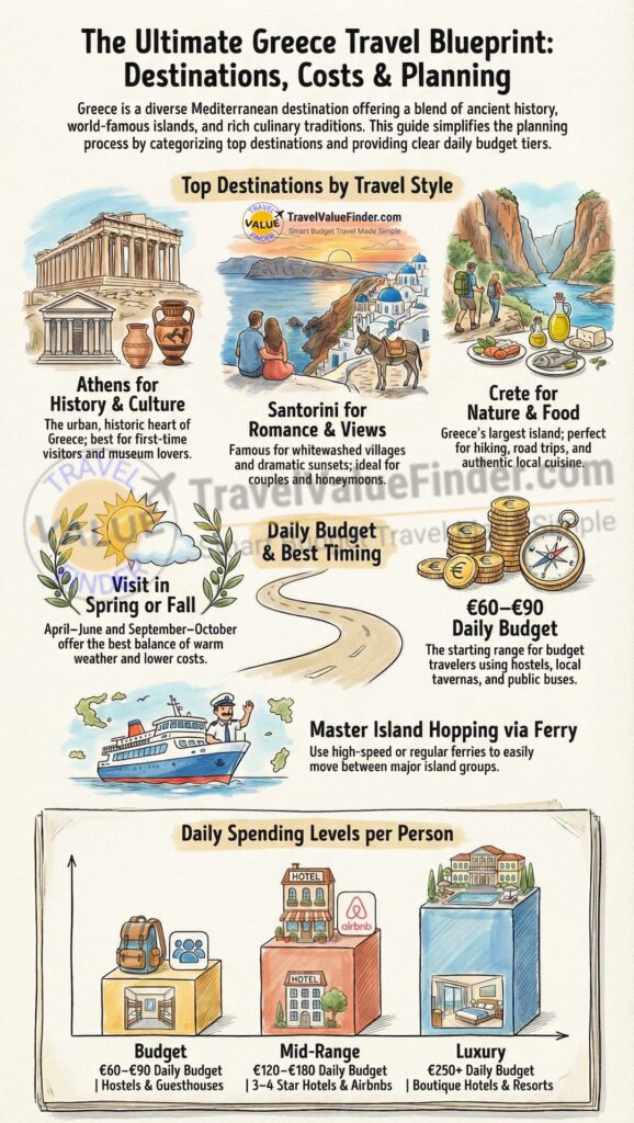 Greece Travel Guide: Best Time to Visit, Costs, Transport, Food & Top Places 2 Infographic - Greece Travel Guide Best Time to Visit - Costs -Transport -Food - Top Places to Visit