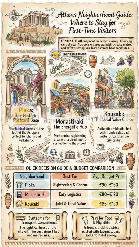 Infographic Illustrating Where to Stay in Athens -Best Areas for First-Time Visitors