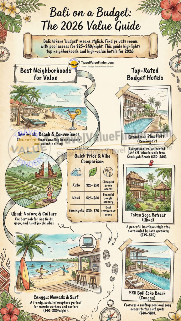 Best Budget Hotels in Bali (2026 Guide) 2 Infographic on Finding the Best Budget Hotels in Bali Guide