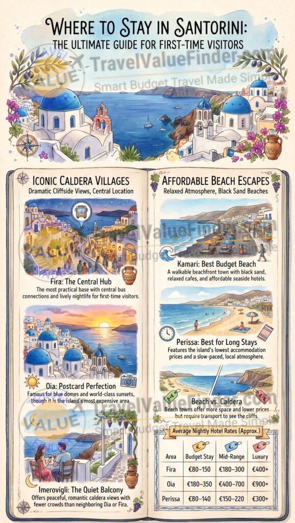 Where to Stay in Santorini - Best Areas for First-Time Visitors - Infographic
