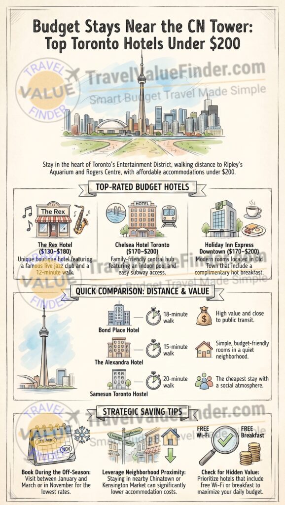 Cheap Hotels Near CN Tower - Best Affordable Budget Stays Under $200 - Infographic