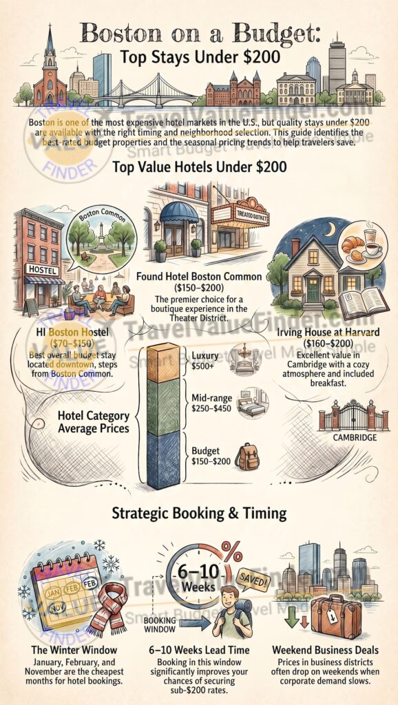 Cheap Hotels in Boston Under $200 - Best Affordable Budget Hotels - Infographic