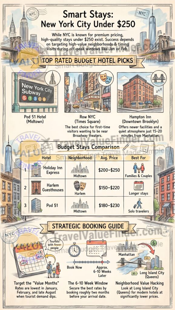 Cheap Hotels in New York Under $250 - Best Affordable Budget Stays - Infographic