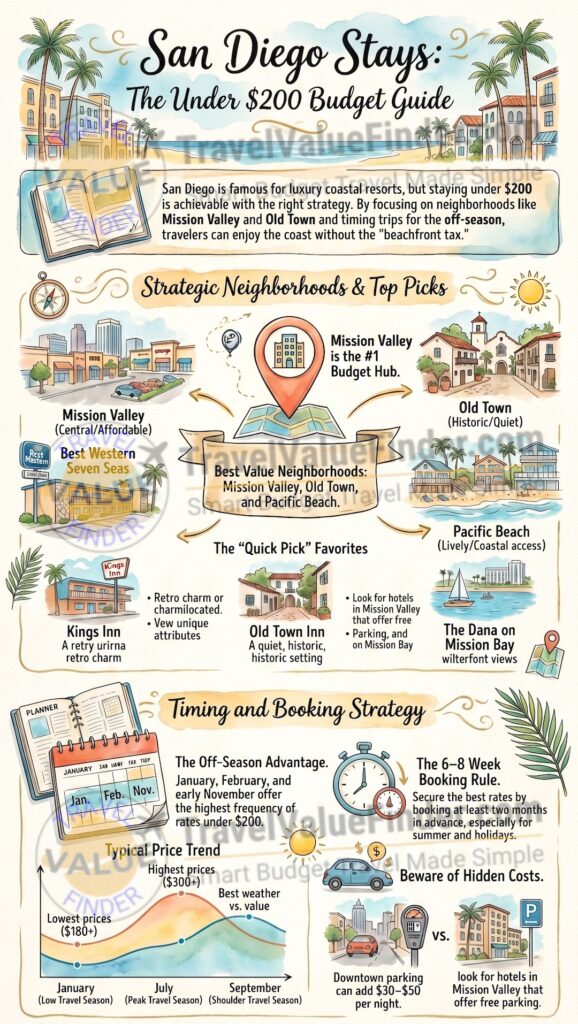 Cheap Hotels in San Diego Under $200 - Best Budget Stays - Infographic
