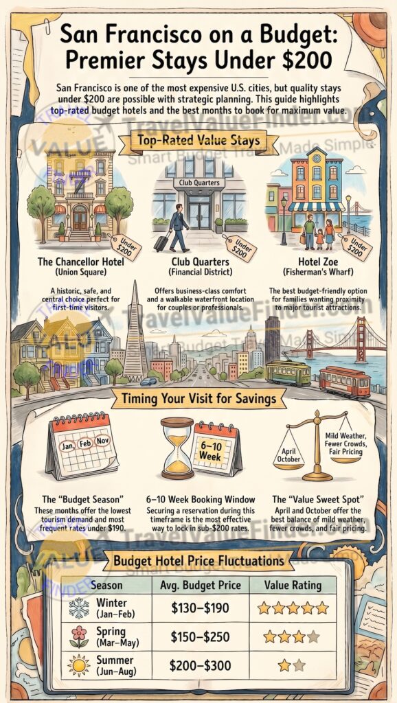 Cheap Hotels in San Francisco Under $200 - Best Budget Hotels - Infographic