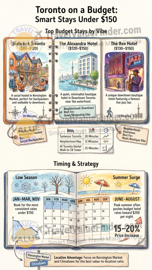 Cheap Hotels in Toronto Under $150 - Affordable Budget Stays for Travelers Guide - Infographic