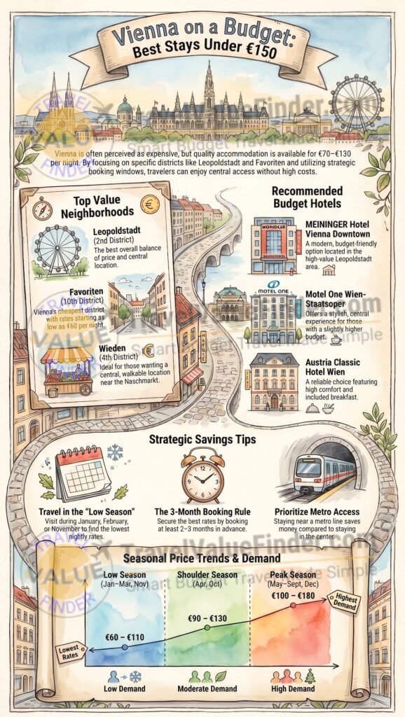 Cheap Hotels in Vienna Under €150 - Best Budget & Affordable Stays - Infographic