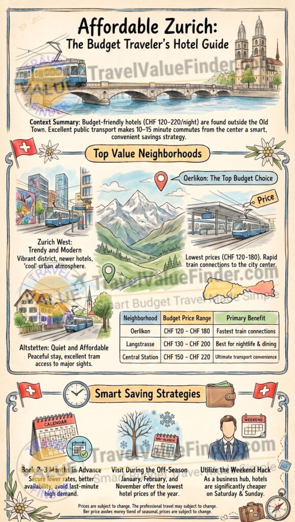 Cheap Hotels in Zurich - Affordable & Budget Places to Stay - Infographic