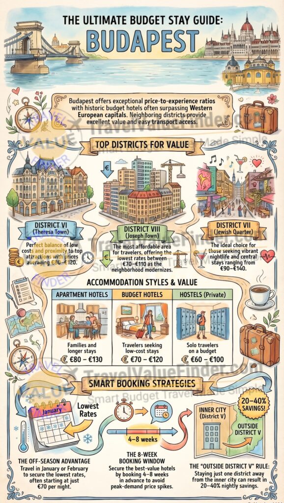 Infographic - Best Cheap Hotels in Budapest Under €100 -  Affordable Budget Stays