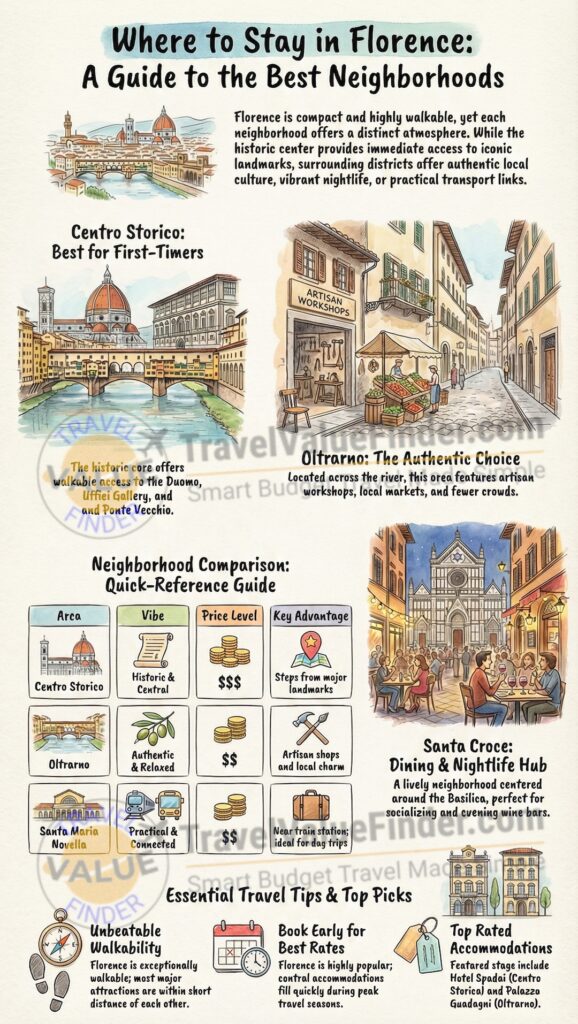 Infographic - Where to Stay in Florence - Best Neighborhoods, Hotels & Travel Guide