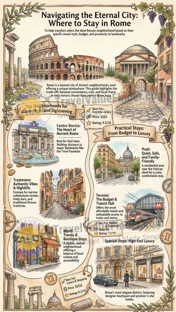 Infographic - Where to Stay in Rome - Best Areas, Hotels & Neighborhoods for Every Budget
