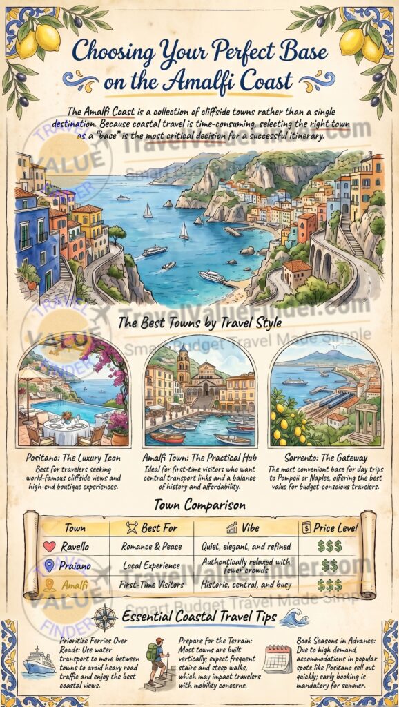 Where to Stay in Amalfi Coast - Best Towns, Hotels & Travel Guide - Infographic