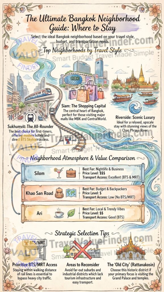 Where to Stay in Bangkok - Best Areas, Hotels & Neighborhoods for Every Budget - Infographic