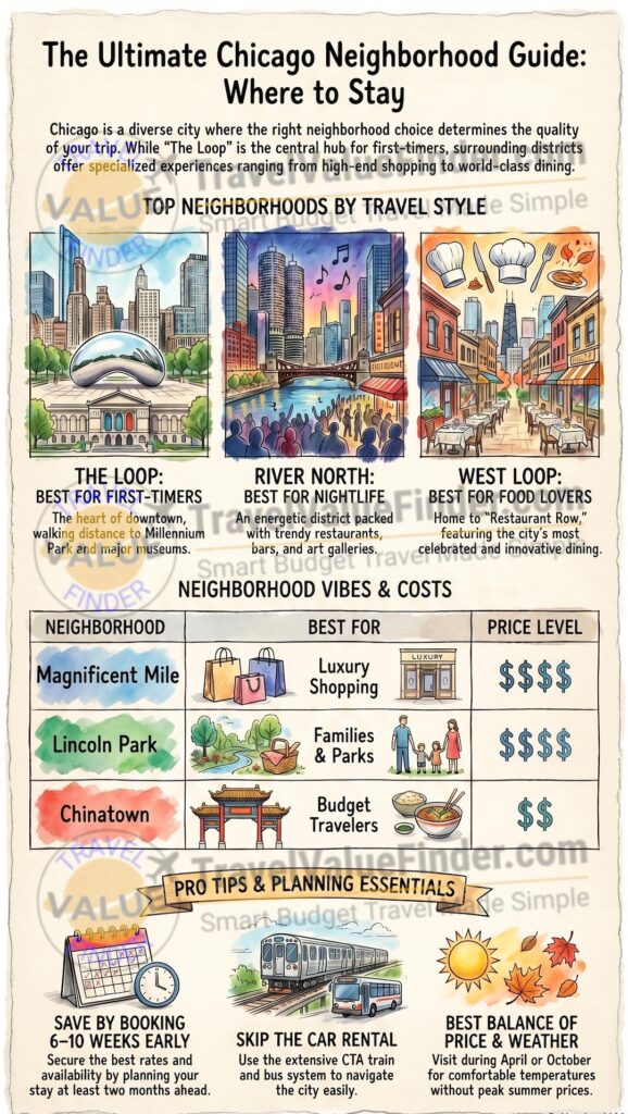 Where to Stay in Chicago - Best Areas & Neighborhood Guide for Visitors - Infographic