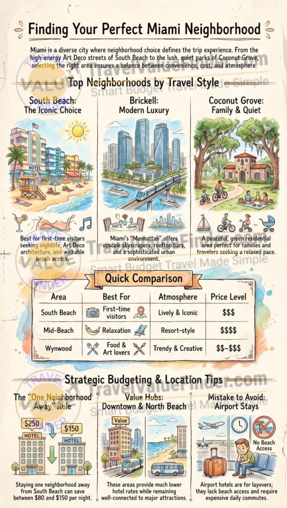 Where to Stay in Miami - Best Areas, Neighborhood Guide & Hotel Tips - Infographic