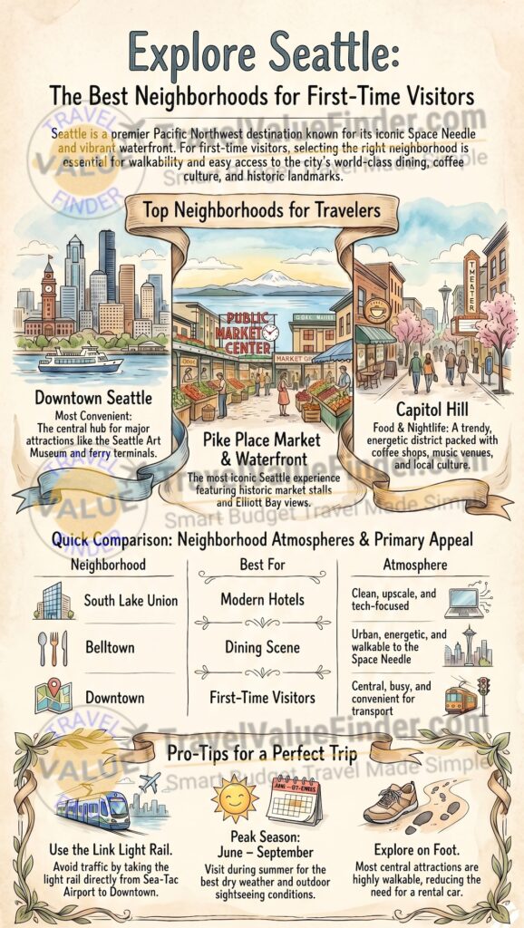 Where to Stay in Seattle - Best Places & Hotels for First-Time Visitors - Infographic