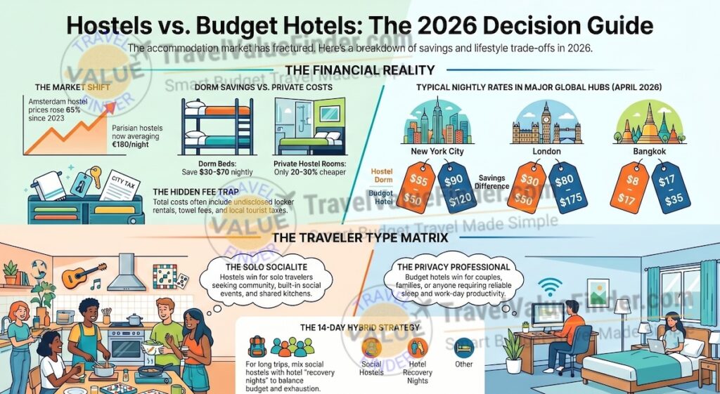 Best Hostels vs Budget Hotels Comparison - Infographic