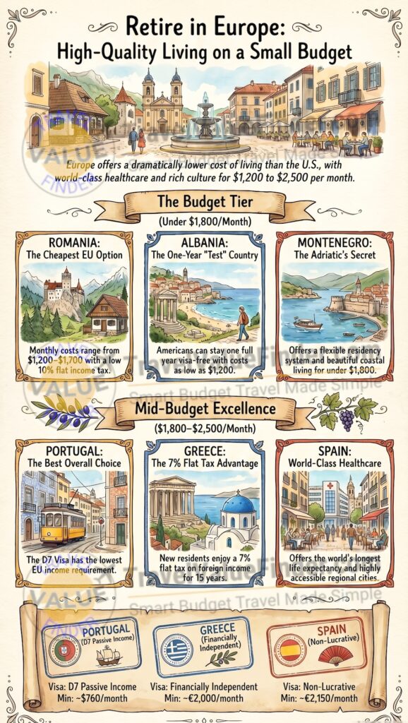 Best Places to Retire in Europe on a Small Budget Infographic