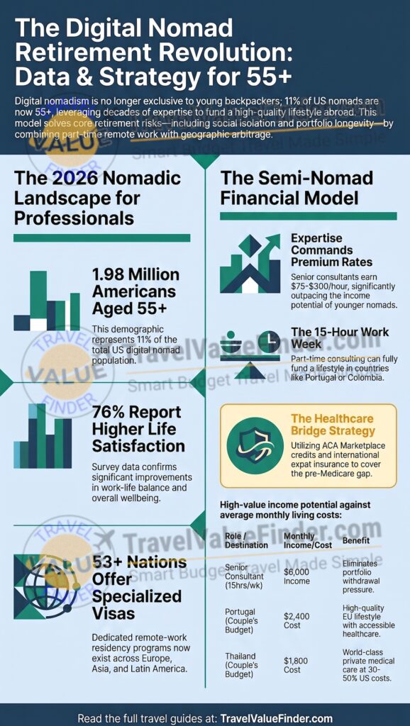 Digital Nomad Retirement - How to Work and Travel After 55 - Infographic