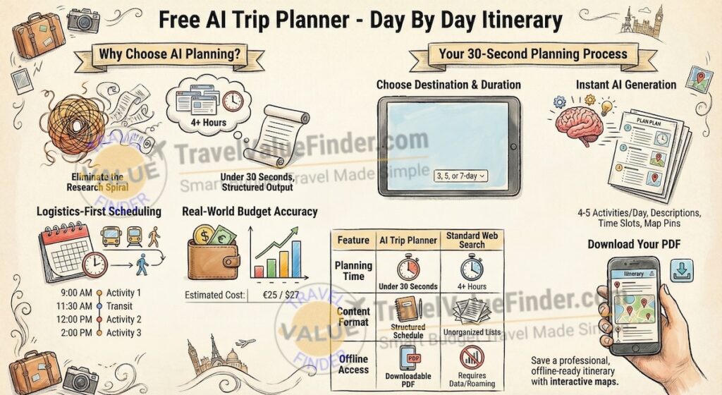 Infographic - Free AI Trip Planner - Get a Personalized Day-by-Day Itinerary in Seconds