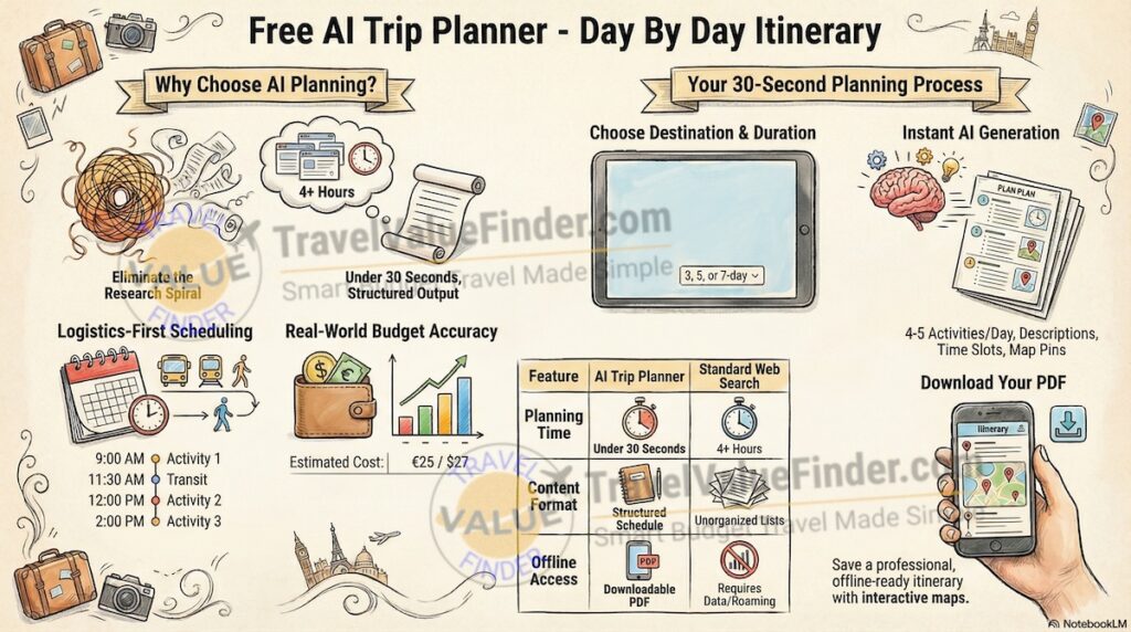 Infographic - Free AI Trip Planner - Get a Personalized Day-by-Day Itinerary in Seconds
